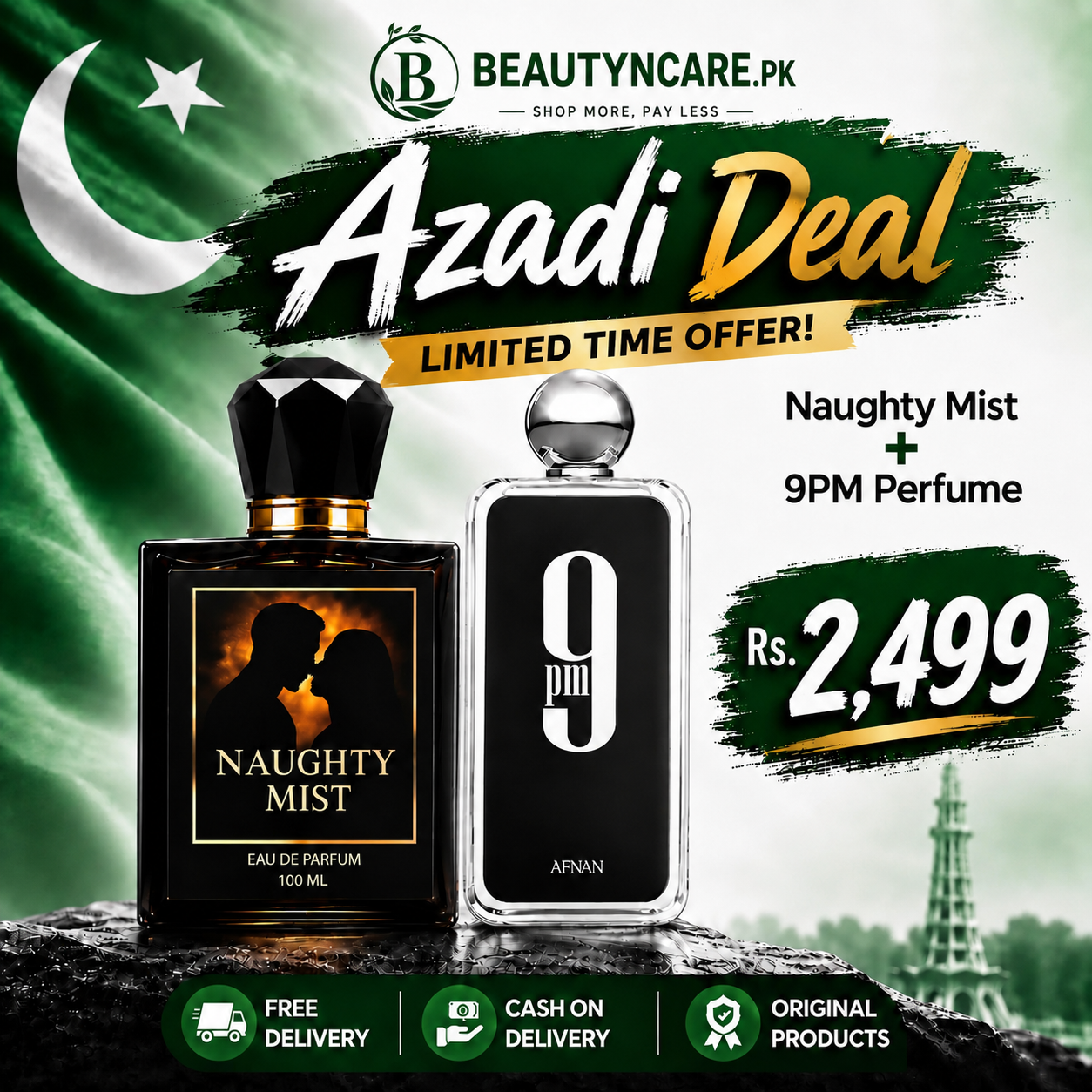 🇵🇰 Azadi Deal – Naughty Mist EDP 100ml + Afnan 9PM Perfume Combo