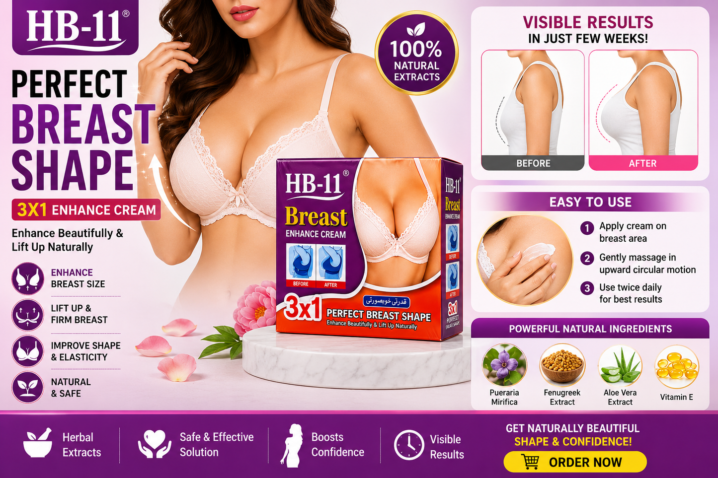 HB-11 Breast Enhance Cream – Perfect Breast Shape 3x1