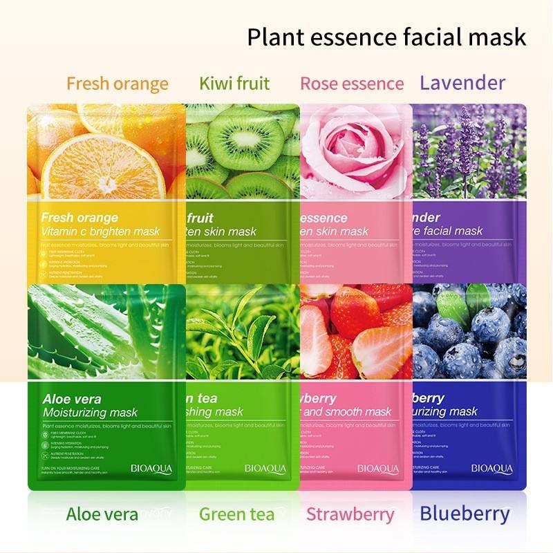 Pack of 8 Fruit Extract Facial Sheet Masks - Hydrating & Brightening