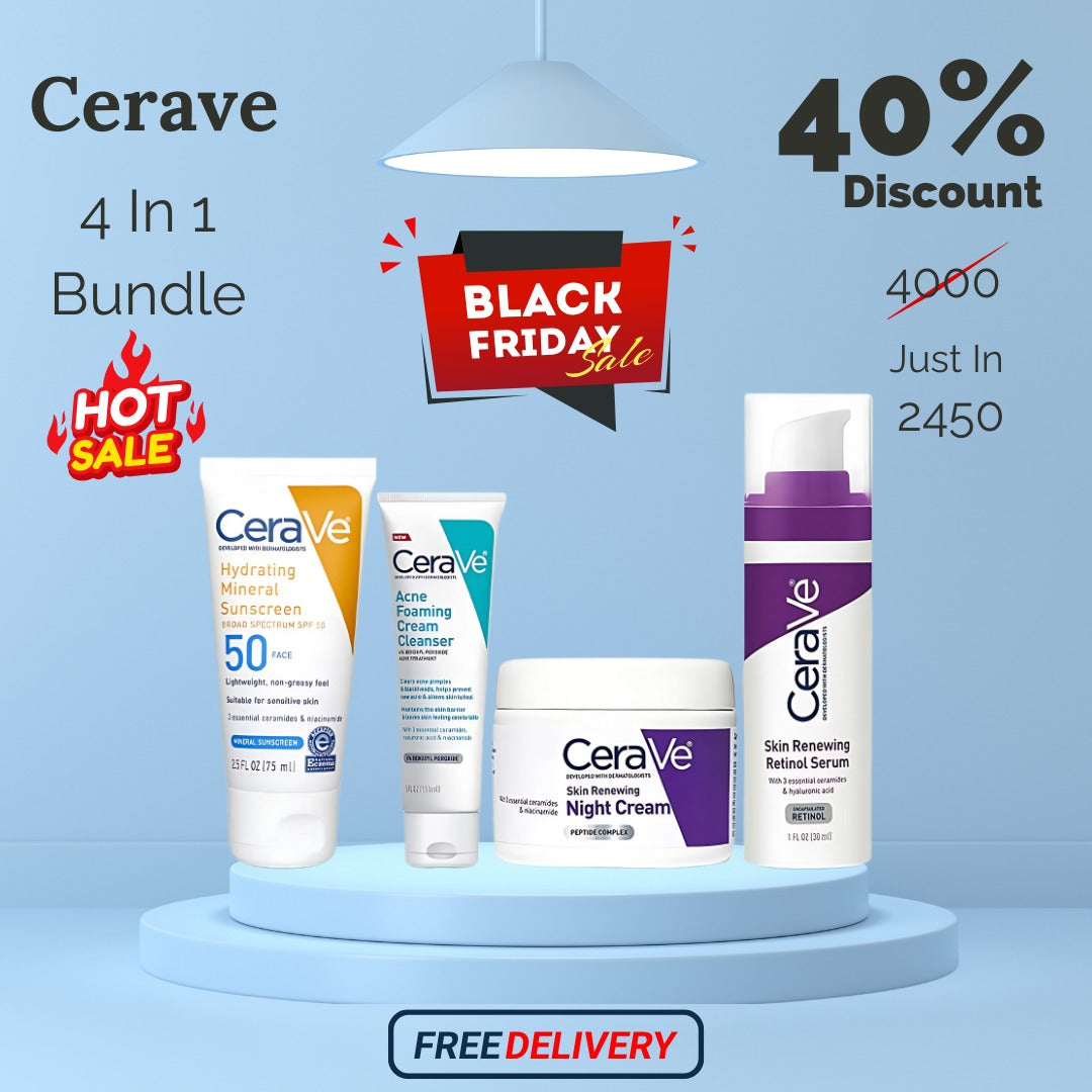 CeraVe

CERAVE 4-in-1 Skincare Kit | Cleanser, Night Cream, Retinol Serum & Sunscreen