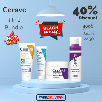 CeraVe

CERAVE 4-in-1 Skincare Kit | Cleanser, Night Cream, Retinol Serum & Sunscreen
